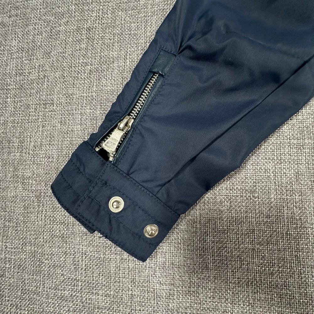 Jaguar Moto Jacket Kids Size 5/6 Navy Blue Racing Stripe Buckle Neck Cafe Racer
